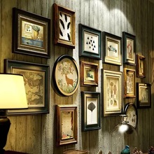 Y0EZ批发复古照片墙实木相框墙组合客厅免打孔装饰画框挂墙美式做