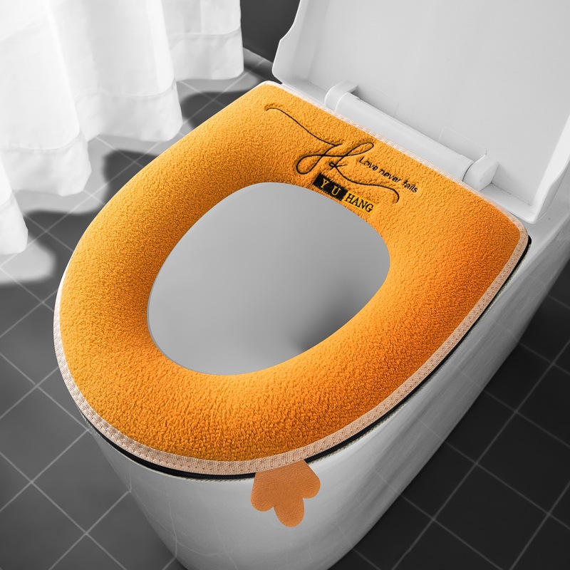 Light Luxury Handle Waterproof Toilet Mat Household Thickened Zipper Toilet Seat Cover Waterproof Thickened Warm Toilet Seat Cover Cushion