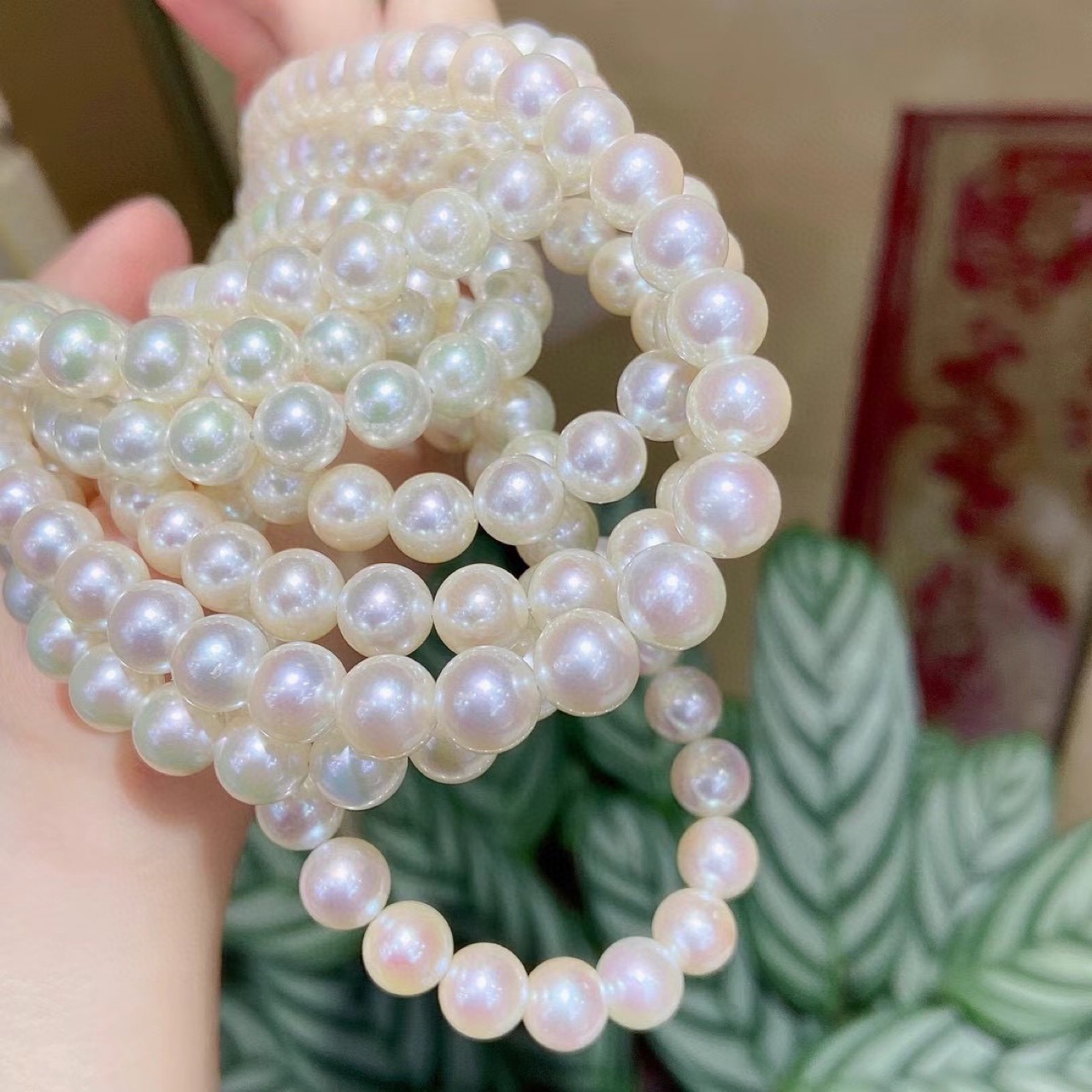 极品无暇5a级akoya珍珠项链 极光正圆无暇天然淡水珍珠串珠项链