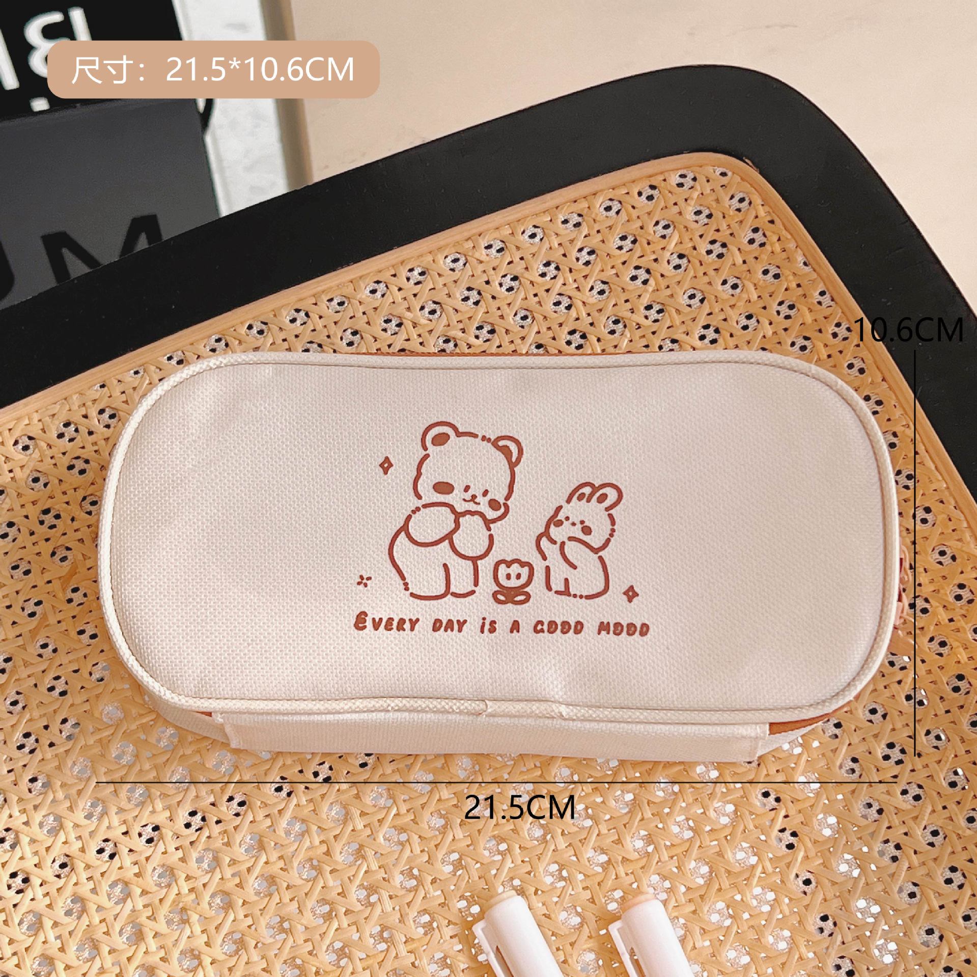 Original Design Cute Cartoon Dog Pencil Case INS Style Student Milk Coffee Color Multi-Layer Large Capacity Canvas Stationery Bag