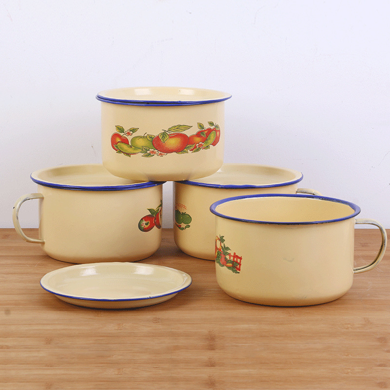 搪瓷碗带盖老式怀旧快餐杯搪瓷杯家用饭碗学生饭盒大容量泡面碗