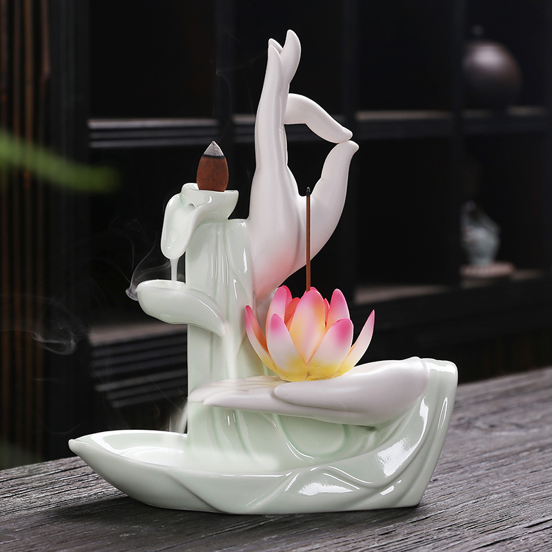 Celadon Buddha's-Hand Lotus Backflow Incense Burner
