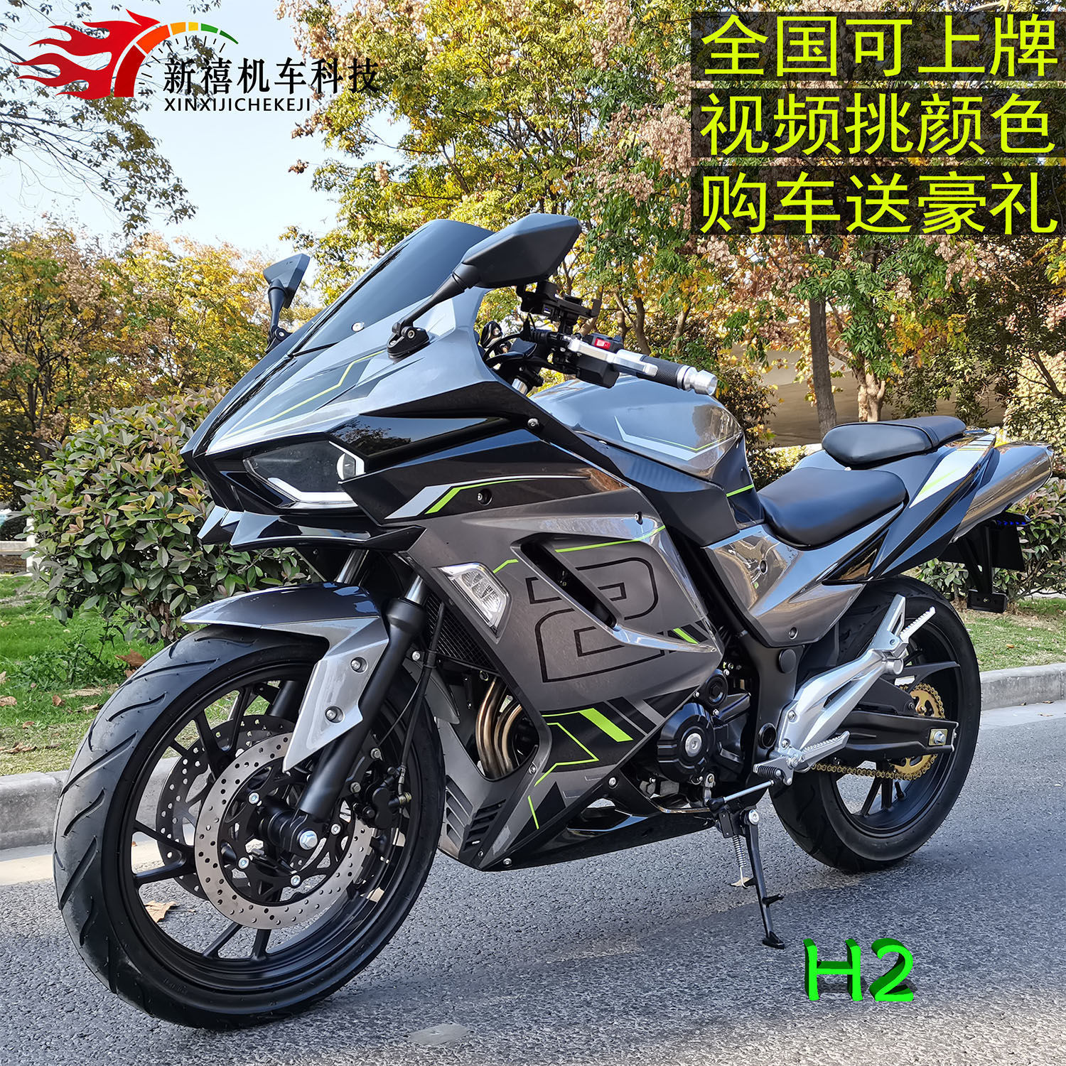 国产h2摩托车跑车全新可上牌趴赛400-200水冷国四电喷双缸重机车