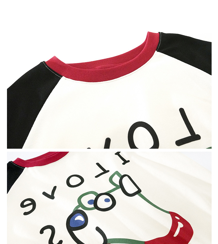 童装儿童韩系卡通印花T恤2024秋季新款女童宽松撞色插肩袖上衣潮详情3