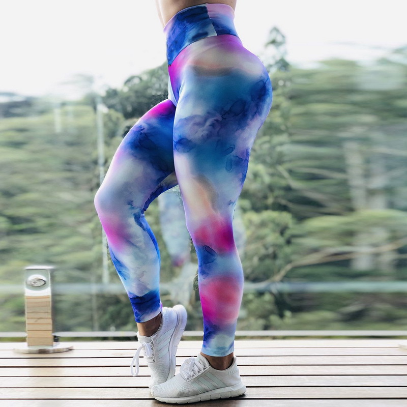 Popular Fitness High Elastic Quick-Drying Running Sports Tights Training Yoga Pants Abstract Tie-Dyed High Waist Leggings