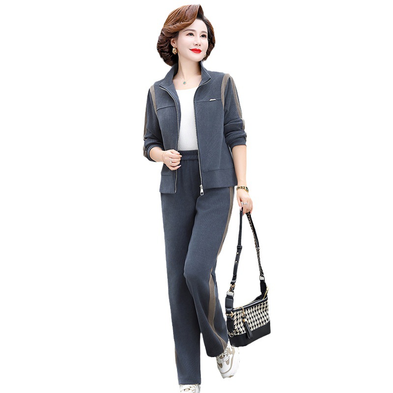 Mom Spring and Autumn Casual Sportswear Middle-Aged Women's Autumn Clothing Fashionable Young-Looking Outerwear Middle-Aged and Elderly Western Style Two-Piece Suit