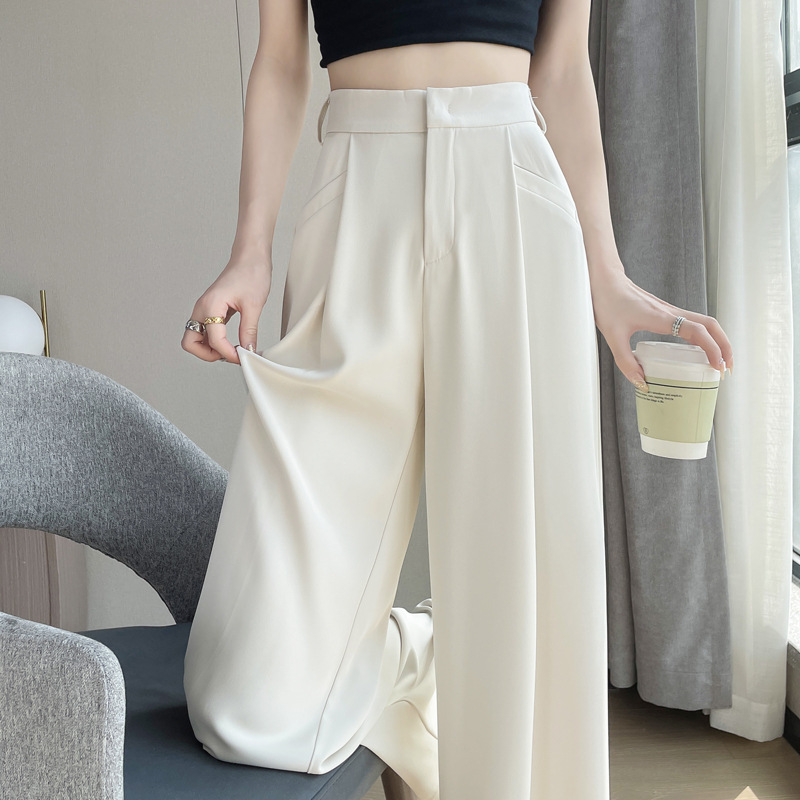 Real Shot Spot 2023 Summer Ice Silk Suit Pants High Waist Narrow Wide Leg Pants Straight Thin Casual Mopping Pants Women