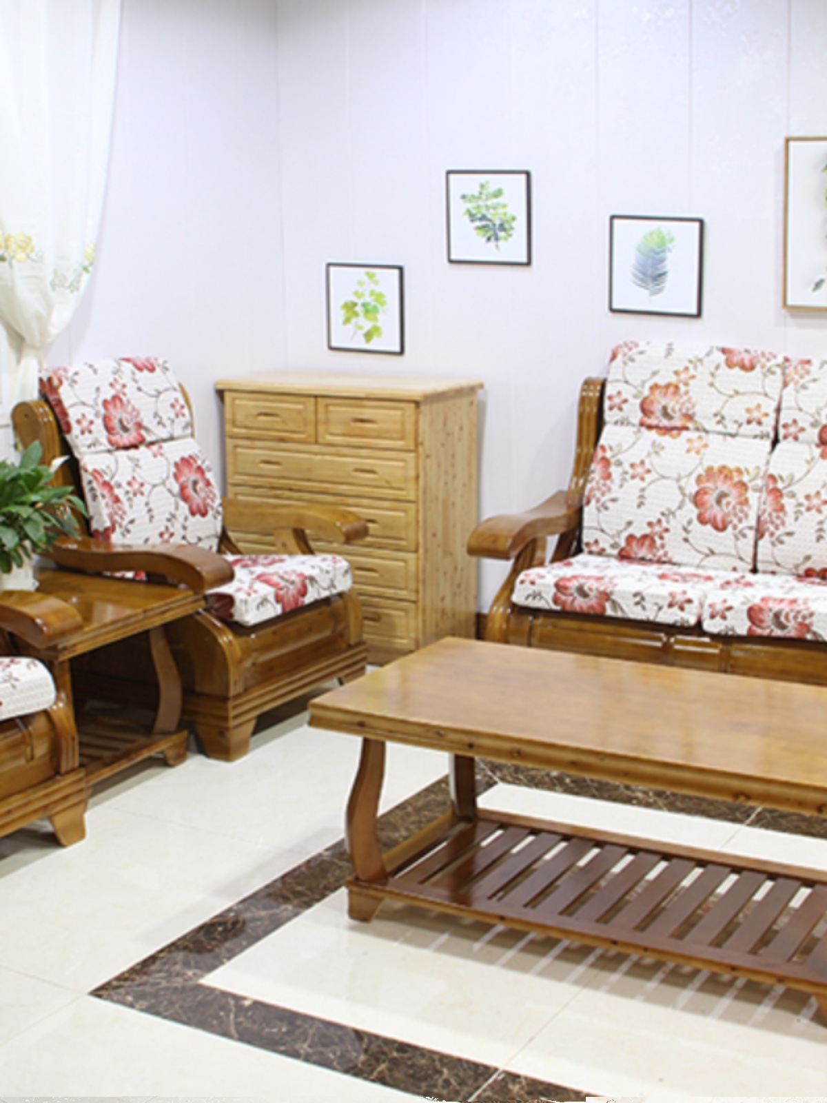 s现代简约原木三人新中式小户型家具茶全实木沙发组合全柏木客厅