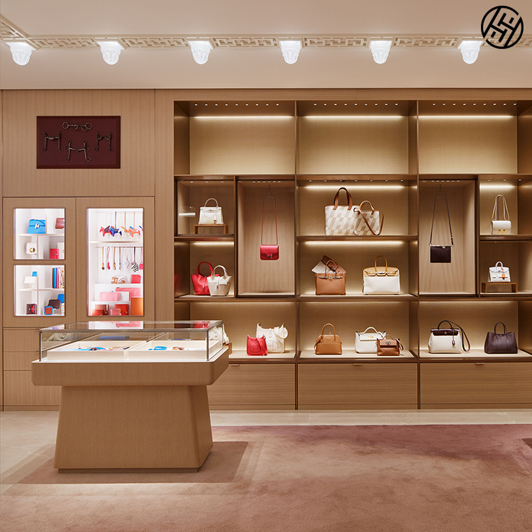 定制品牌服装店奢侈品展示柜女包架子带灯包包展示柜木质玻璃展柜
