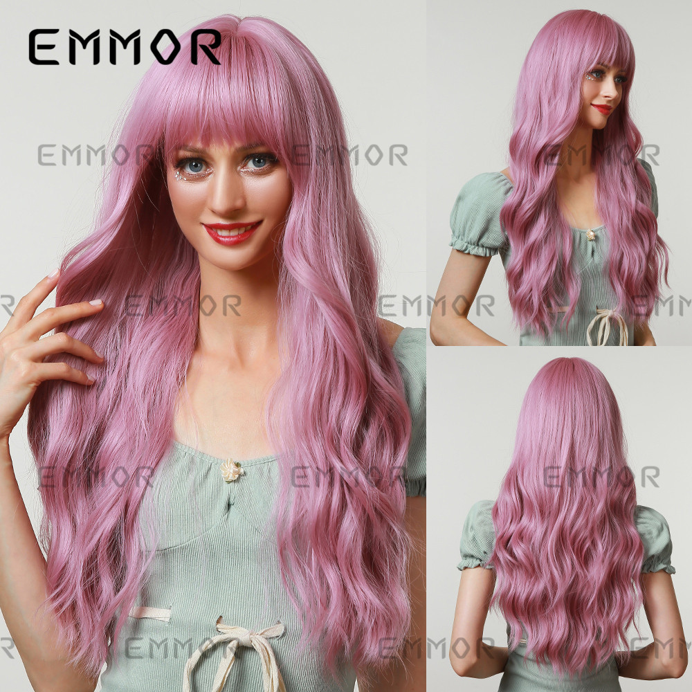 2021 New Christmas Halloween Festival Cosplay Anime Air Bangs Big Wave Purple Wig for Women