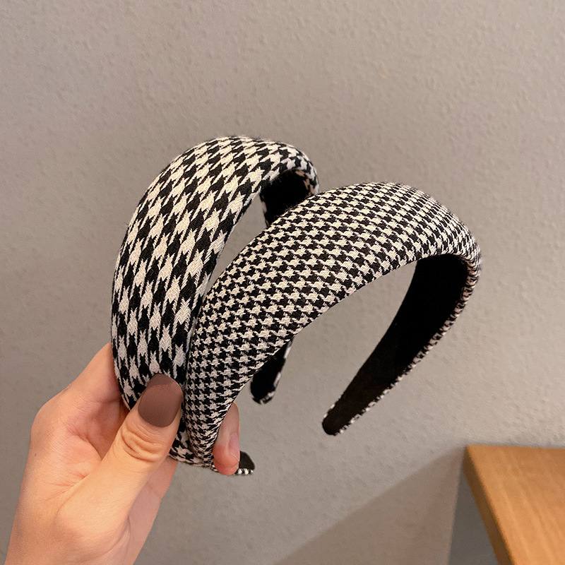 千鸟格发箍女气质外出百搭宽边韩国复古头箍发带ins网红发卡头饰