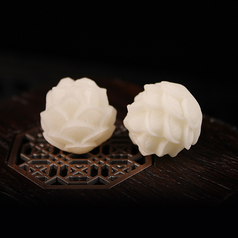 Five-Layer Lotus Carved Handmade Diy Accessories White Jade Bodhi Lotus Scattered Beads Wholesale Bodhi Root Carved Lotus