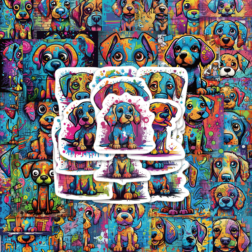 50张彩色涂鸦小狗贴纸汽车行李箱笔记本冰箱涂鸦装饰动漫贴纸批发