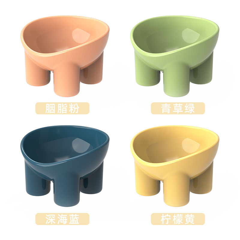 Cross-Border New Arrival Macaron Color Elephant Leg Neck Bowl Cat Food Basin Cat Bowl Anti-Tumble Pet Bowl Tableware Wholesale