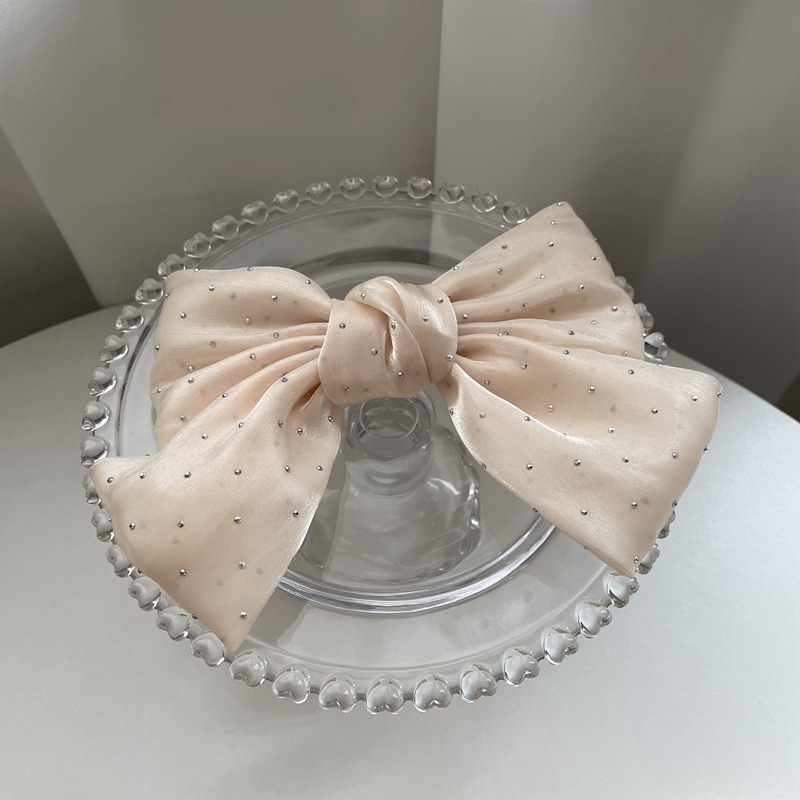 Korean Style Elegant Elegant Diamond Satin Bow Barrettes Spring Clip Pleated Headband Hair Band Women