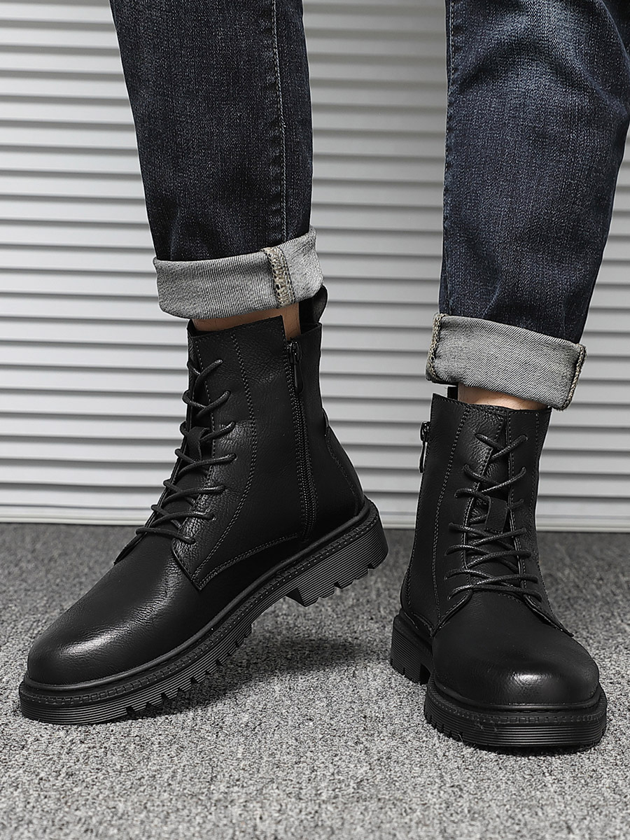 马丁靴男款复古英伦风工装靴夏季黑色高帮鞋厚底拉链靴子中筒男靴