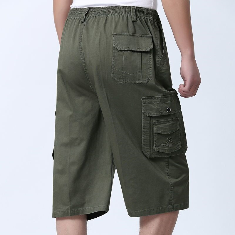 Summer Casual Shorts Men's Loose Dad Middle Pants Middle-Aged and Elderly Cropped Trousers for Men Multi-Pocket Cargo Pants Beach Pants