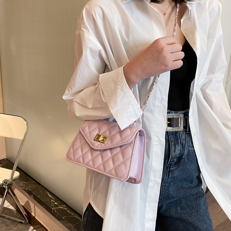 Fashion Korean Style Diamond Lock Small Square Bag 2021 New Bags Women's Bag New Chain Women's Shoulder Messenger Bag