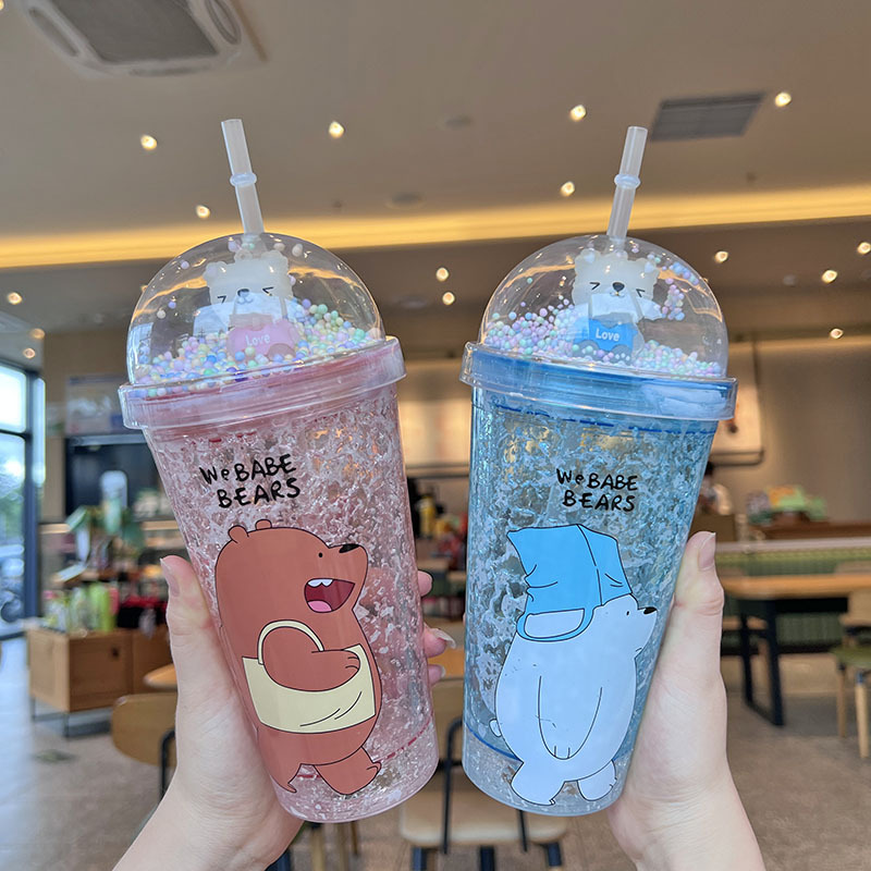 New Arrival Summer and Autumn Good-looking Ins Cartoon Plastic Sippy Cup Creative Glitter Ice Cup Spot Factory Direct Sales