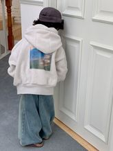 韩版男童外套2023冬季新款儿童时尚加绒连帽毛毛衣中小童夹克衫潮