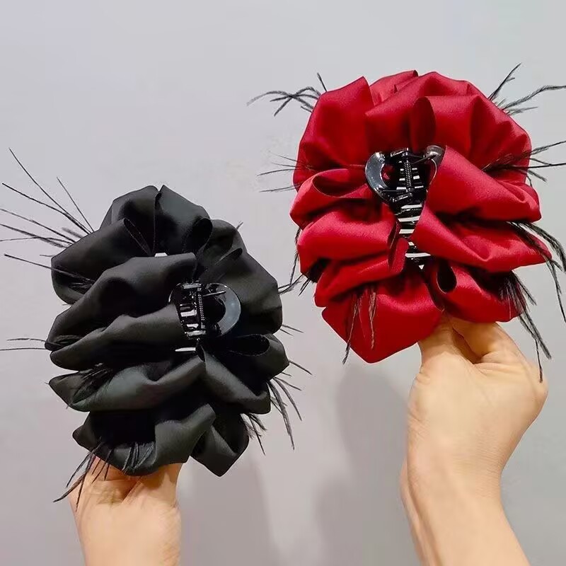 bow barrettes satin feather cloud bubble fabric grip updo shark clip