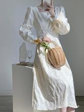 法式长袖提花连衣裙女2024春季新款气质温柔感少女仙女裙米白色