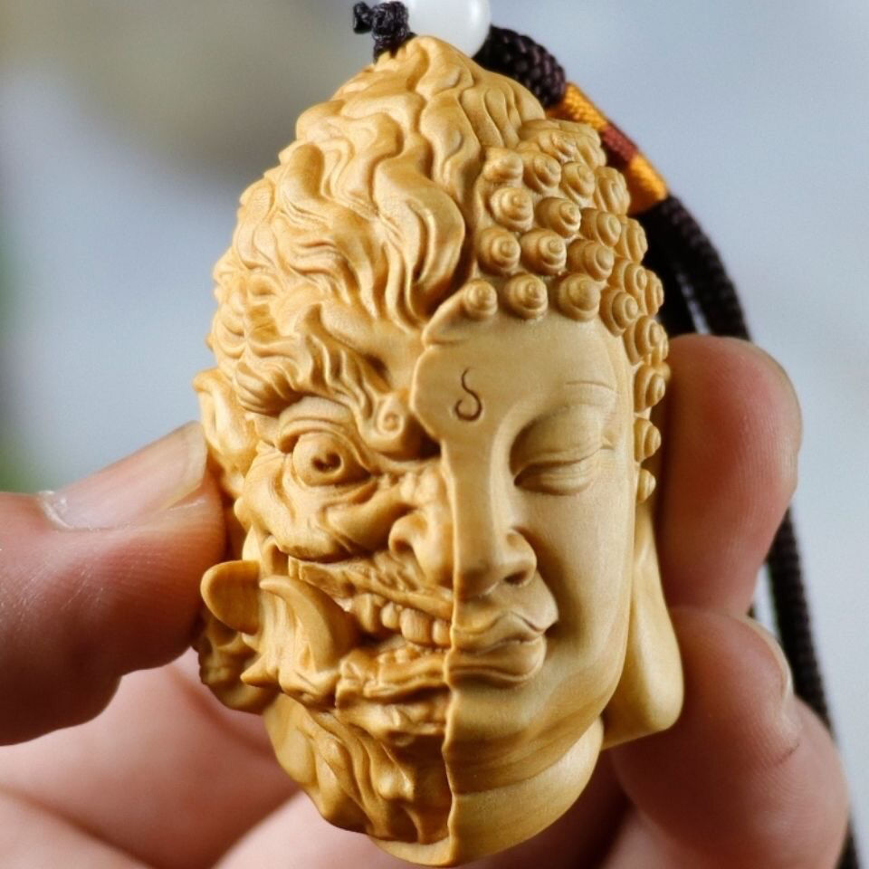 黄杨木雕佛魔一念之间把玩件手把件男士文玩随身人物中式汽车挂件