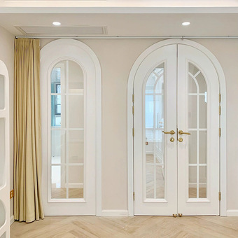 潮盛定制实木复合烤漆橡木门带门头客厅卧室房间门黑色对开门法式