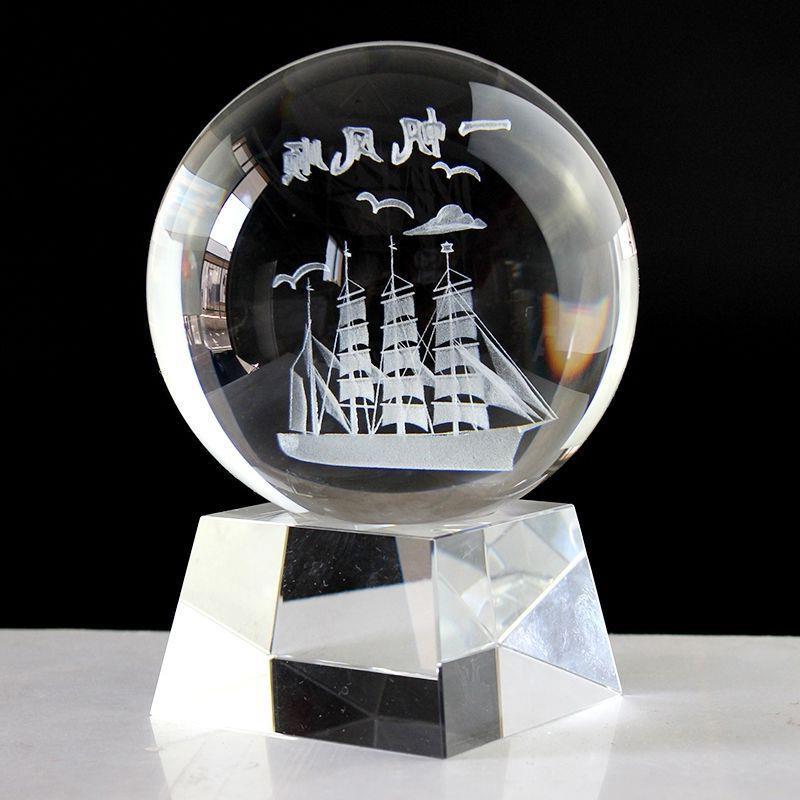 k9太阳系水晶球透明玻璃球麋鹿音乐盒3d内雕水晶工艺品摆件礼物