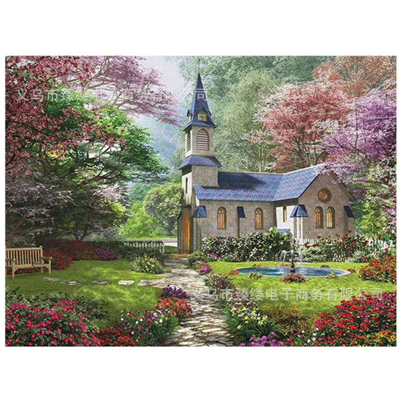 跨境5d钻石画风景森林别墅亚马逊5d钻石画定制圆钻满钻装饰画批发