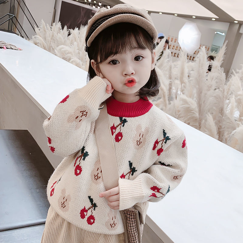 女宝宝毛衣1一3岁女童秋冬装休闲洋气儿童加厚套头针织衫婴儿外套