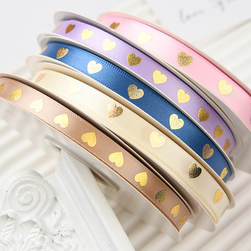 1cm烫金爱心装饰彩带缎带花束diy材料装饰礼物礼品盒鲜花包装丝带