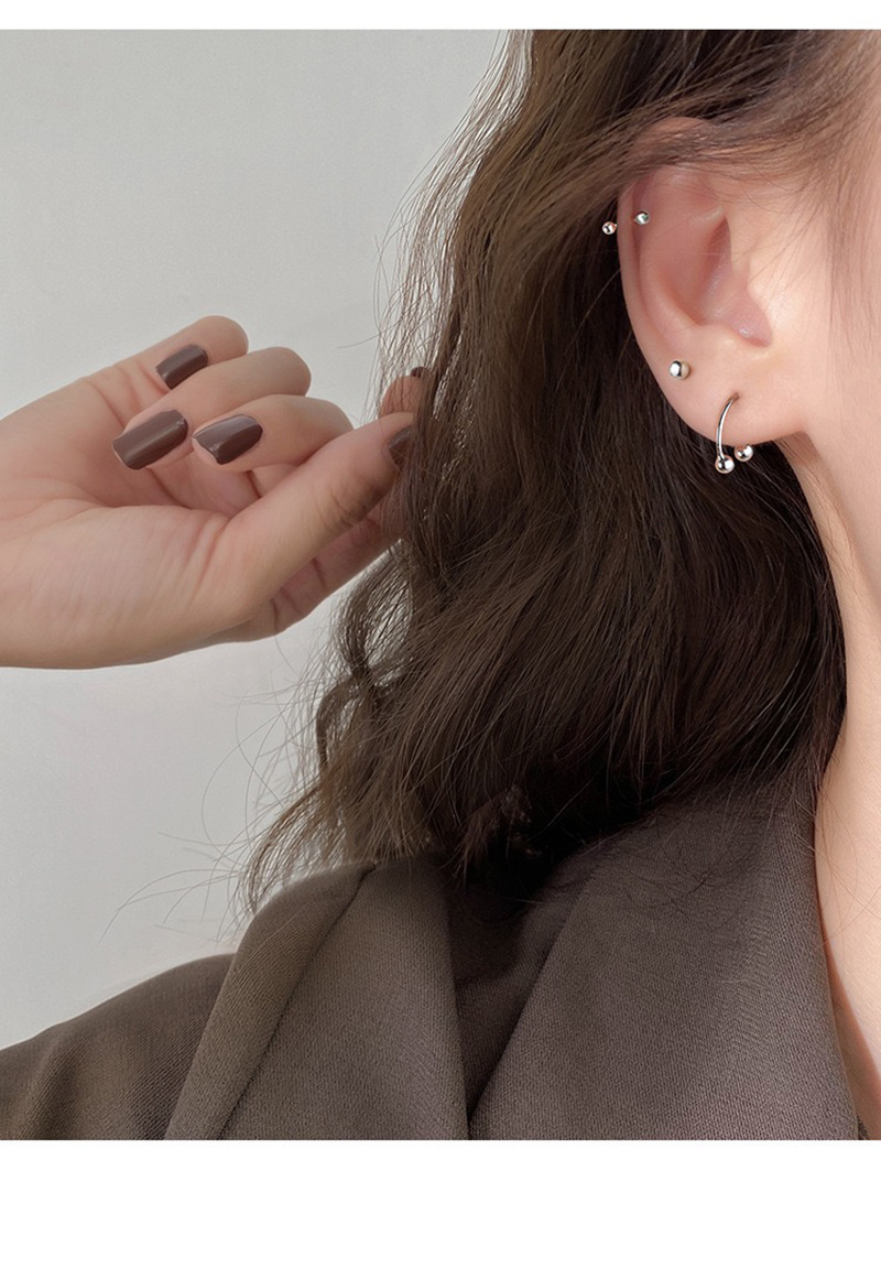 鲸森s925纯银美伢同款u型双球耳钉个性简约耳骨钉圆珠耳环耳饰女