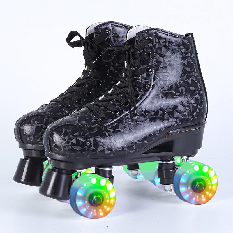 双排轮滑鞋溜冰鞋轮滑滑板轮滑速滑黑白色闪光运动旱冰鞋轮子鞋子