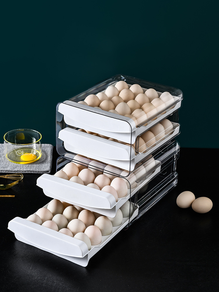 Refrigerator Storage Box Drawer-Type Transparent Food Grade Egg Storage Box Household Double-Layer Egg Carton Kitchen Egg Crisper