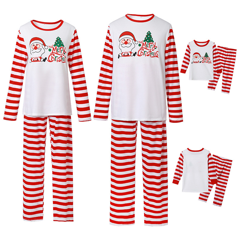 2022 Amazon Wish New Homewear Striped Parent-Child Suit Santa Claus Printing Parent-Child Pajamas European and American