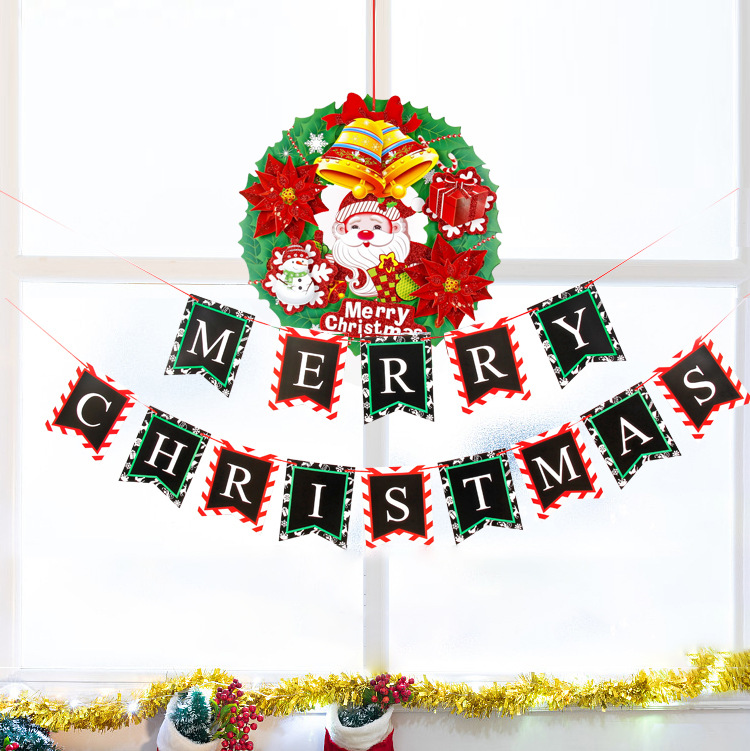 Christmas Decoration Fishtail Letters Hanging Flag New Year Theme Party Hanging Flag Balloon Set Supplies Background Layout
