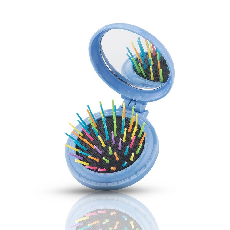 厂家批发塑料梳子塑料气囊按摩彩针梳子便携式圆型折叠镜梳子