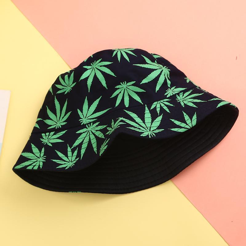 Bucket Hat Female Spring and Autumn Japanese Style Couple Bucket Hat Double-Sided Wear Cold Ice Leaf Printed Fashion All-Matching Fashion Hat Male