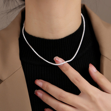 925银满圈锆石项链女士锁骨链 韩版简约单排锆石项圈轻奢质感颈链