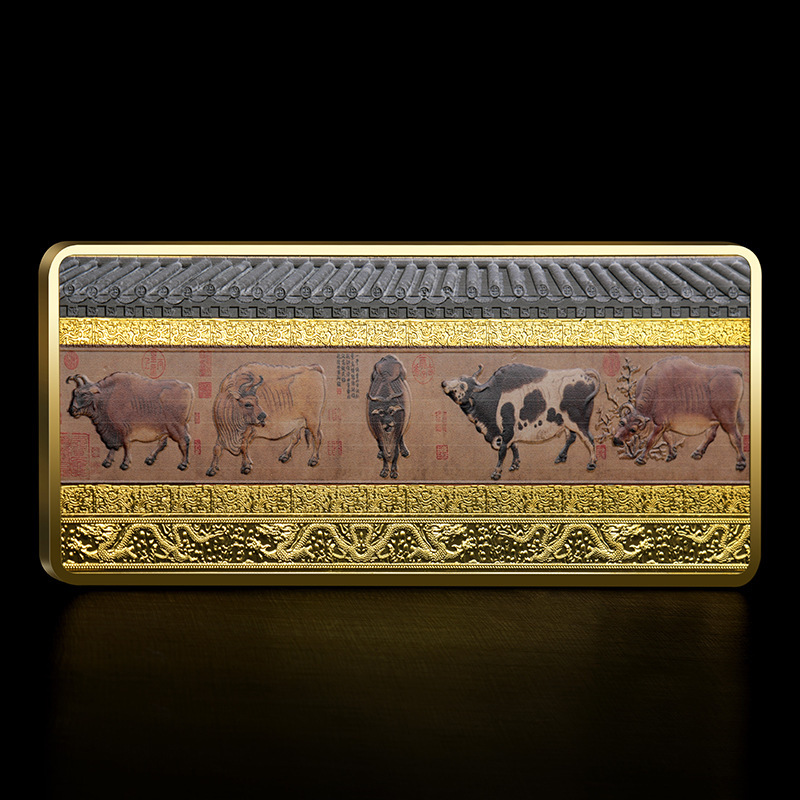 新品五牛图金条创意摆件纪念品镀金工艺品投资金条收藏礼品厂家