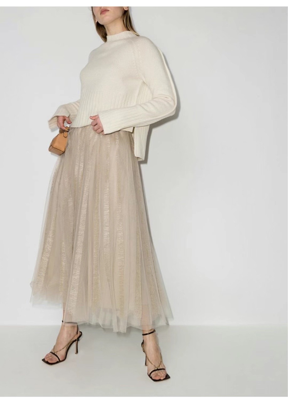 bc春夏轻奢重磅 定织面料 网纱肤色清新甜美褶皱长裙纯色半身裙女