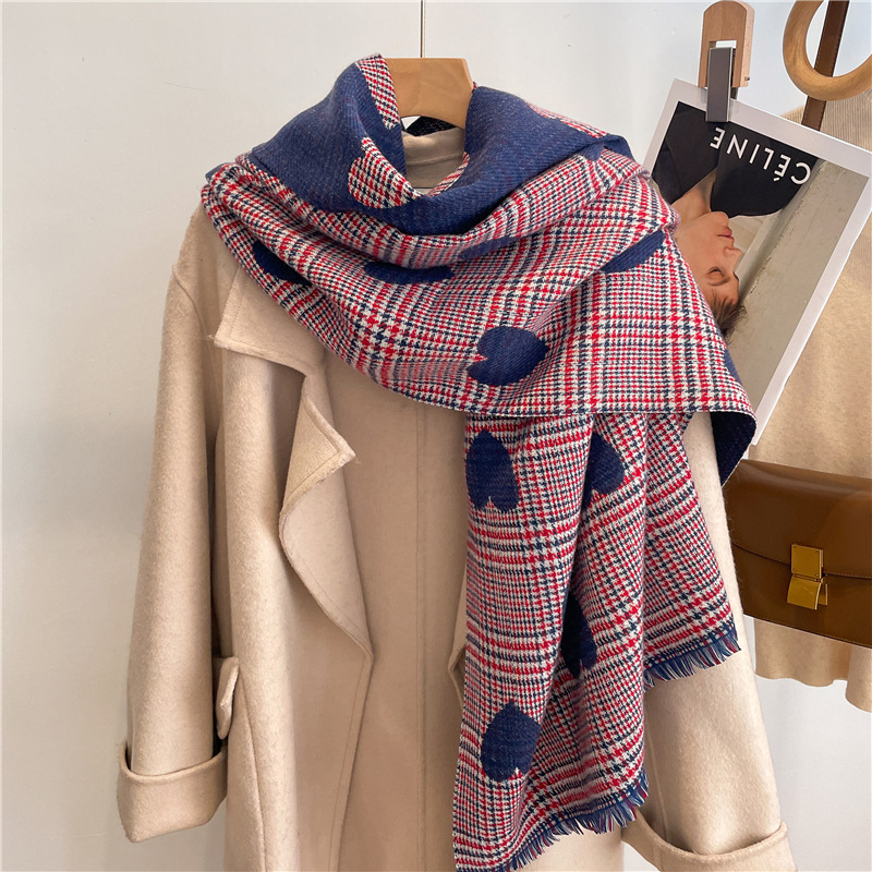 Autumn and Winter New Tassel Scarf Women's Korean-Style All-Matching Thickened Cashmere-like Warm Shawl Cute Heart Windproof Scarf