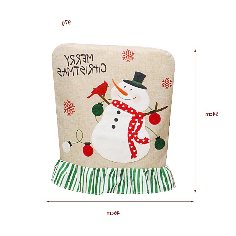 2022 New Christmas Embroidery Elderly Snowman Chair Cover Linen Lace Chair Cover Christmas Back Cushion Decoration