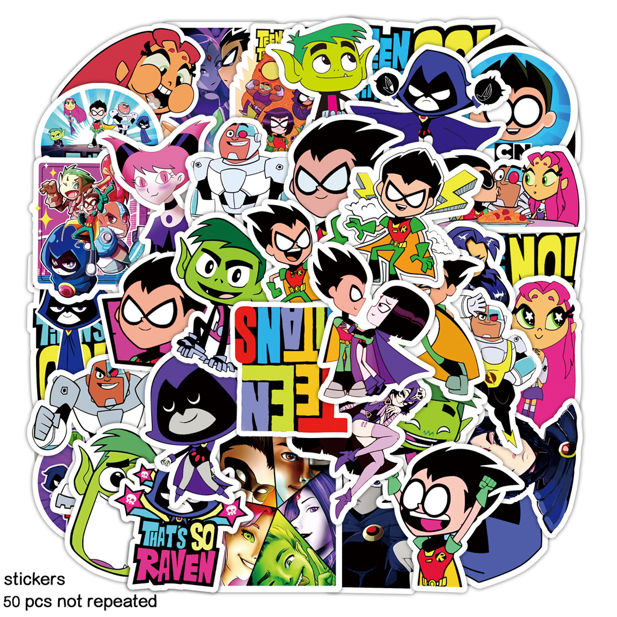 50张动漫电影少年泰坦动画涂鸦贴纸 儿童文具手账笔记本行李箱贴