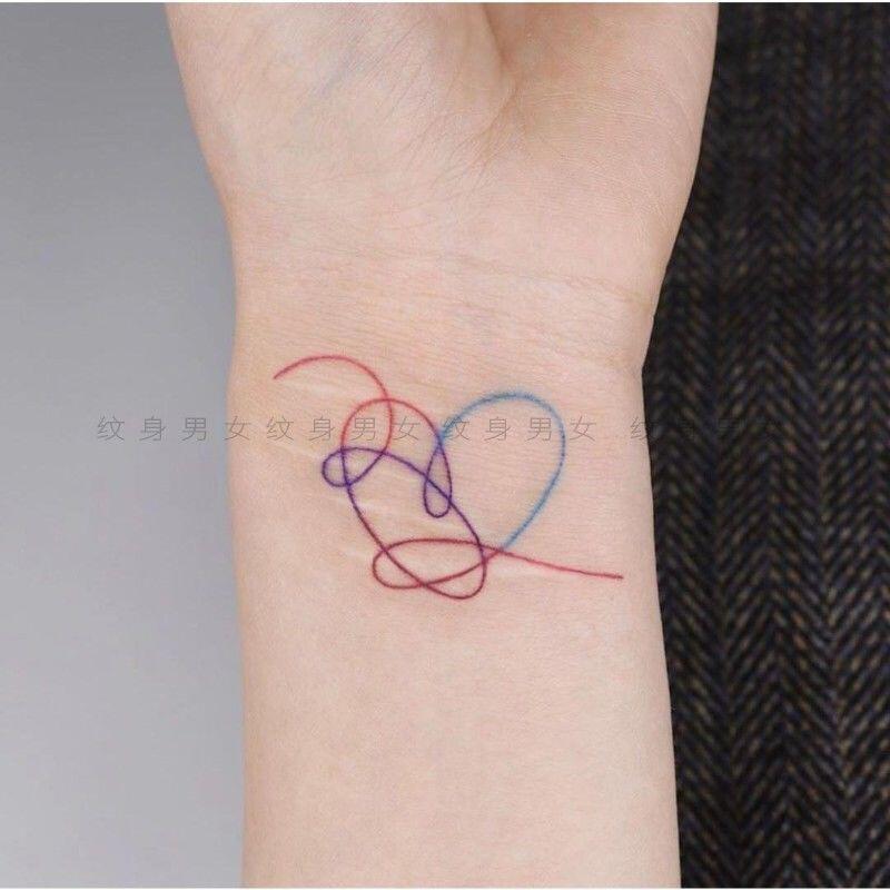 彩色线条 爱自己 英文纹身贴 防水 男女持久个性手腕锁骨文字刺青