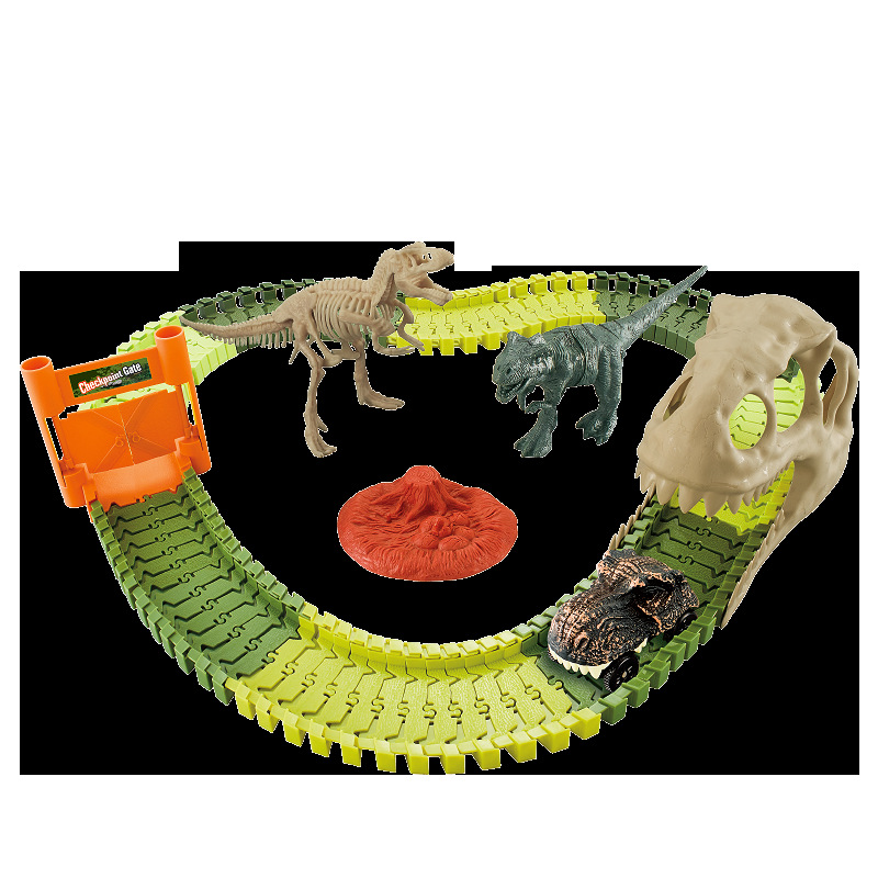 Cross-Border Hot Selling Dinosaur Adventure Track Electric Car Toy Boy DIY New Dinosaur Track Roller Coaster Park