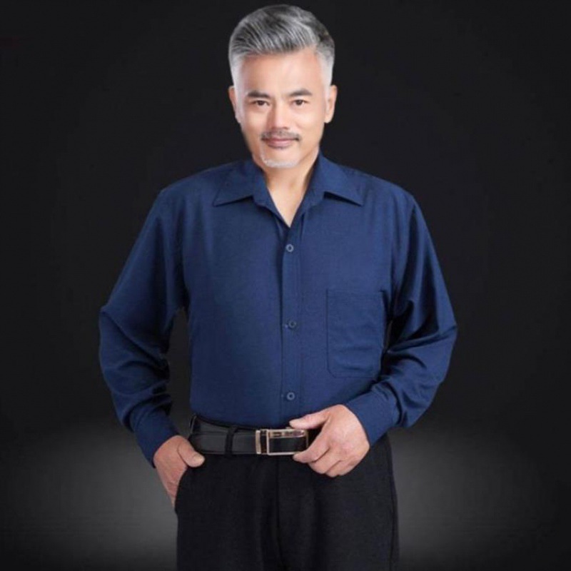 老爷爷夏季衣服男中老年长袖衬衫薄款爸爸夏装老人衬衣中年人男装