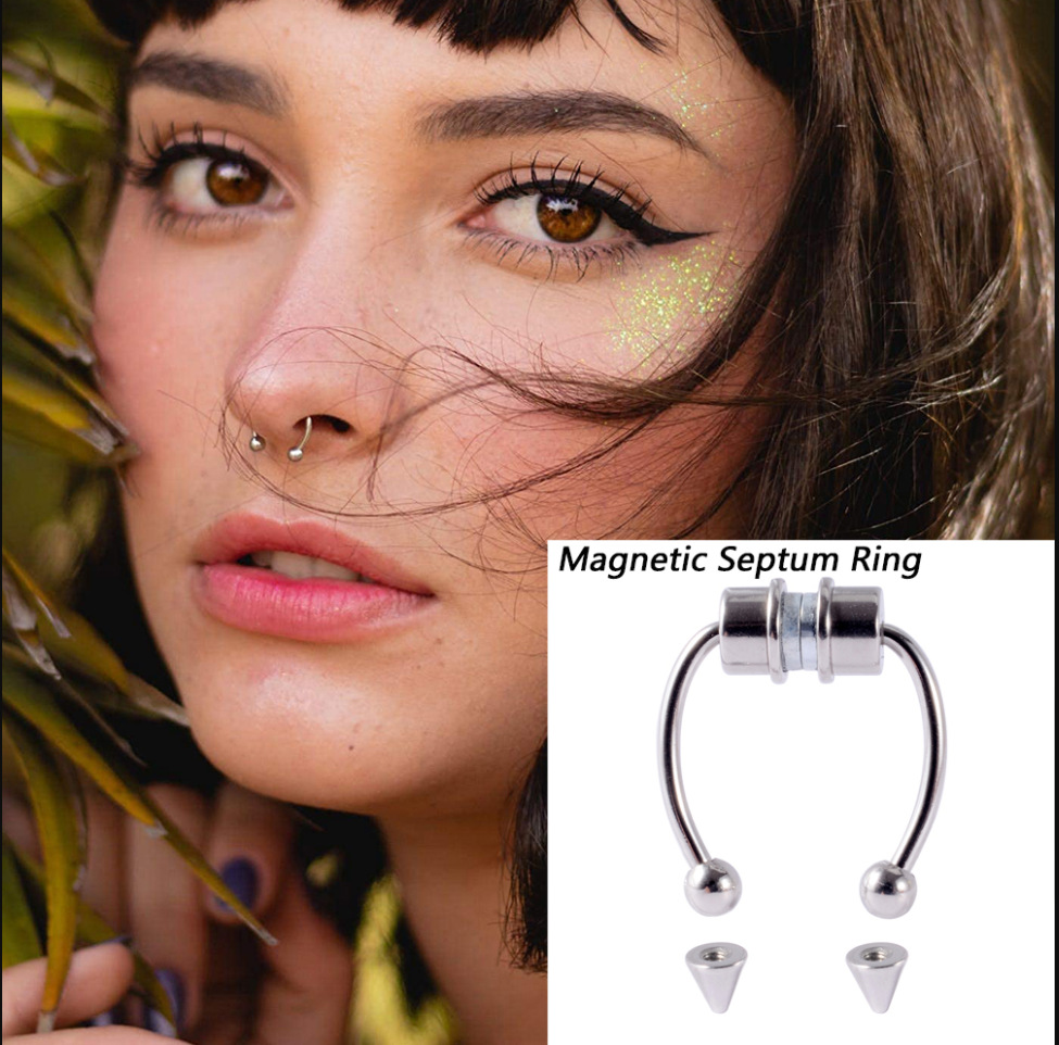 亚马逊爆款磁铁鼻环欧美时尚免穿孔马蹄环316不锈钢鼻环假鼻环