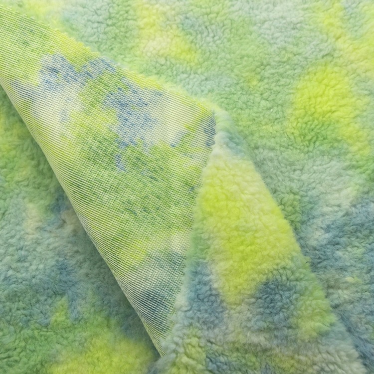 仿扎染印花麦穗绒针织颗粒绒羊羔绒pv长毛绒麦穗绒布服装家纺面料
